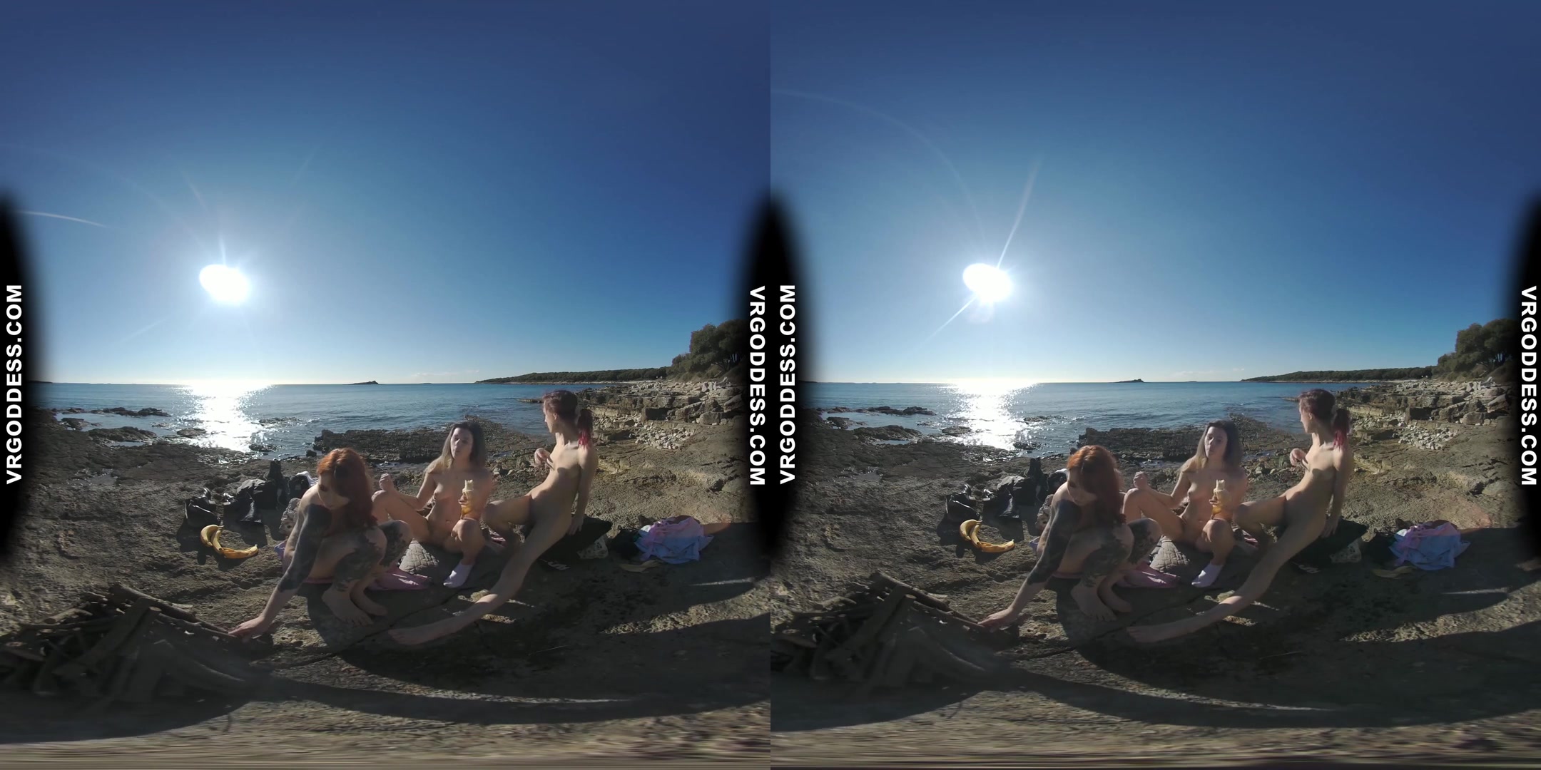 3 Hot Girls Getting Naked On Beach During Winter Making Fire Eating Bananas Dancing