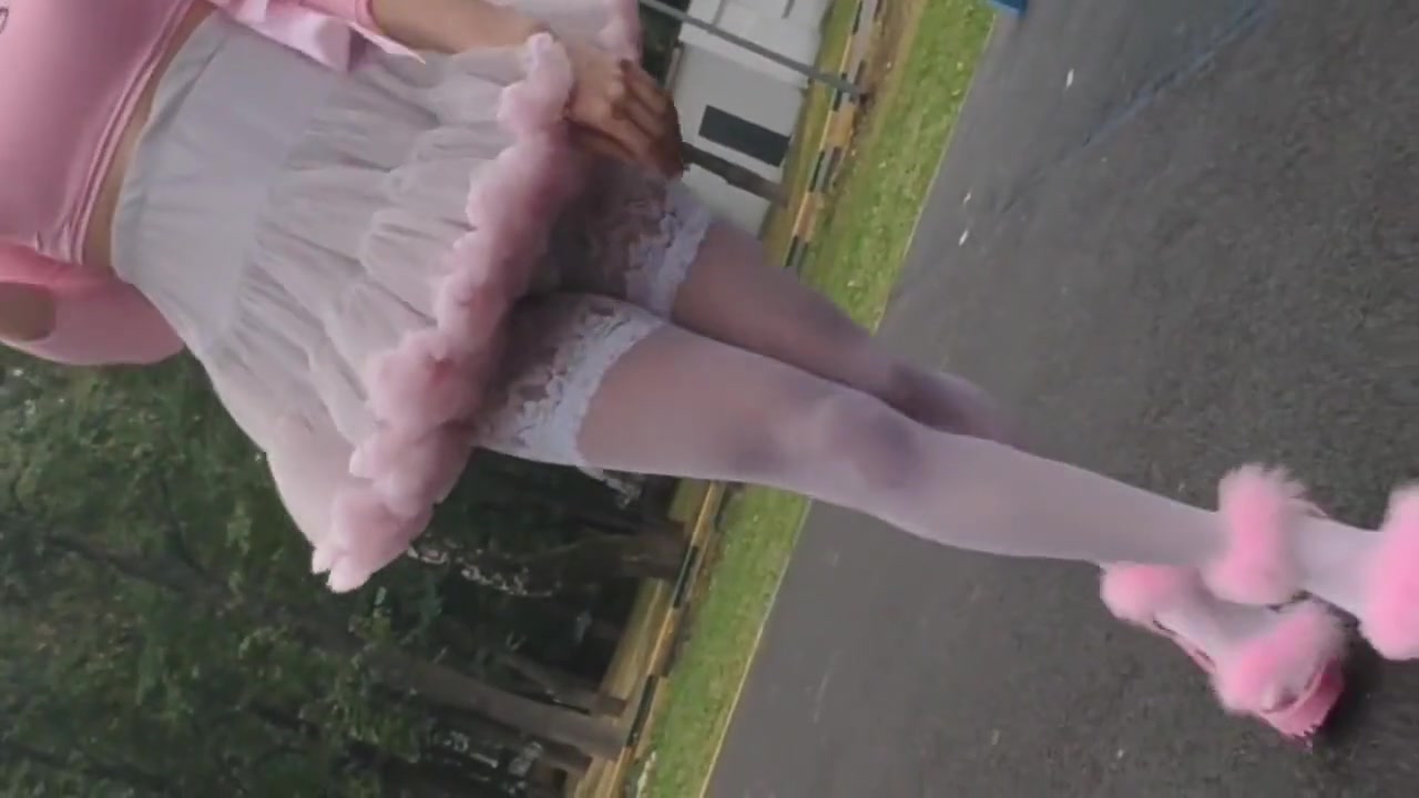 Sissy Ponyboy In Sexy Stockings Posing In Public And Jumping On The Cam