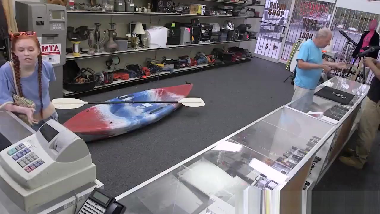 Ginger teenie riding pawnbrokers POV dick