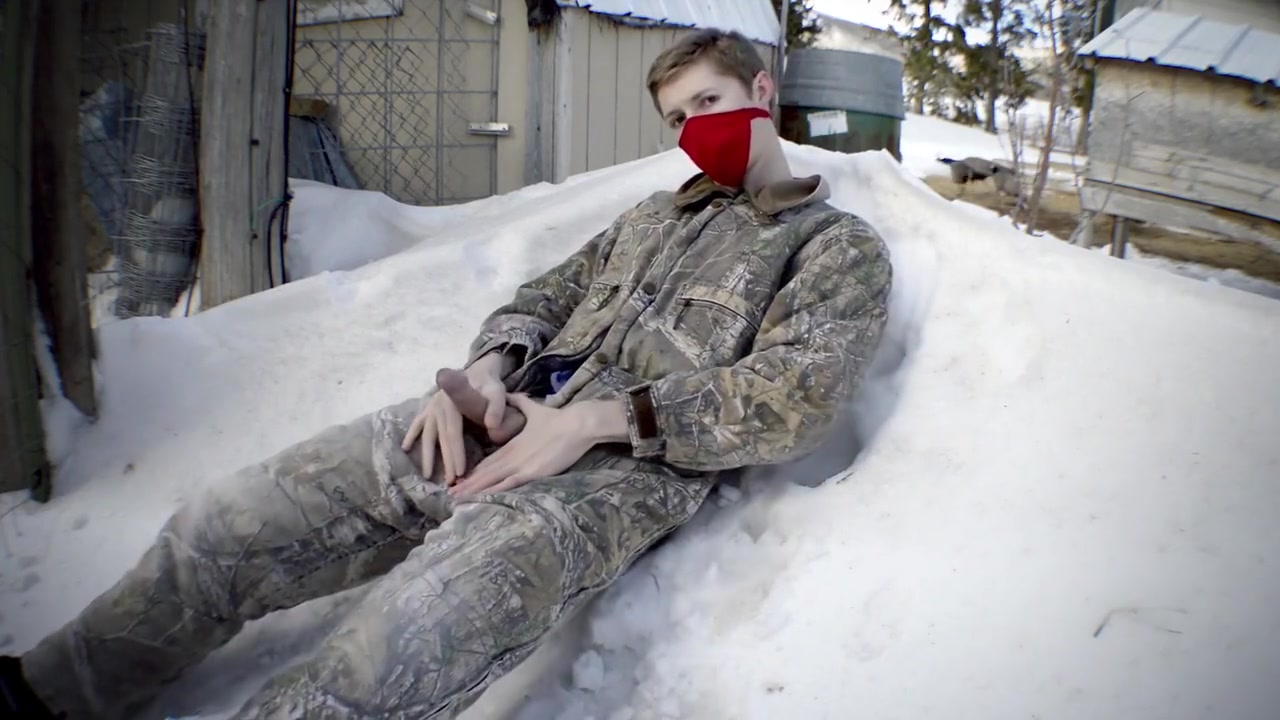 Redneck Country Boy Plays With His Cock Outdoors At The Farm And Shoots His Load On The Snow