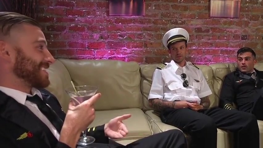 Tranny stewardess fucks in group