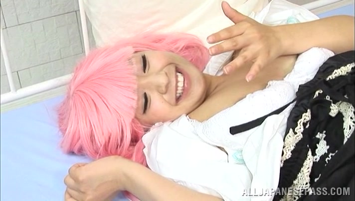 Naughty Asian teen 18+ Wakaba Onoue gives footjob and gets tit fuck