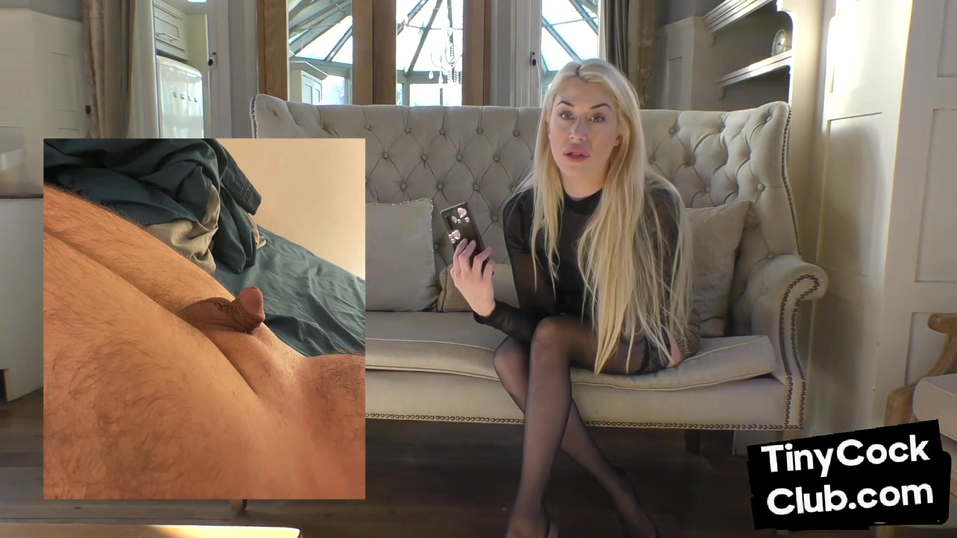 SPH petite femdom babe laughs on smallcock pics at home