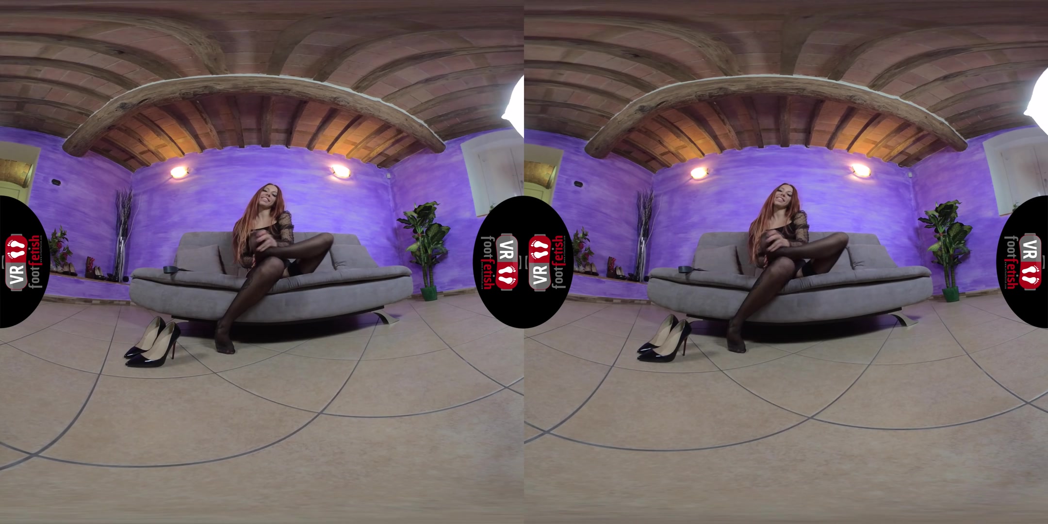 Mistress Elettra Flaunts Her Sexy Body And Takes Off Her Stockings - VRFootFetish