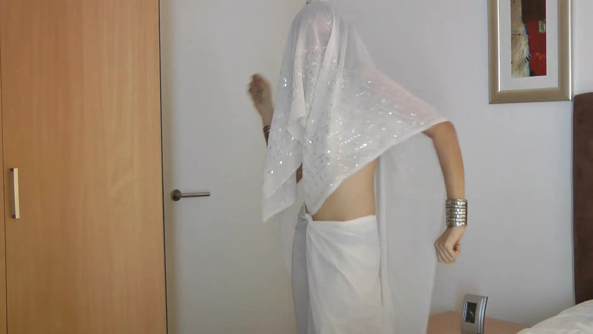 Indian Beautiful teen 18+ Babe Jasmine Striptease and Fingering In White Desi Sari