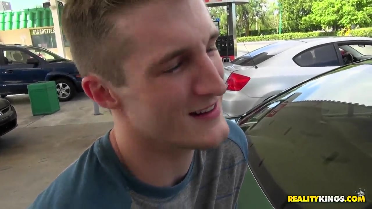 Helping mature blonde lady on the gas station