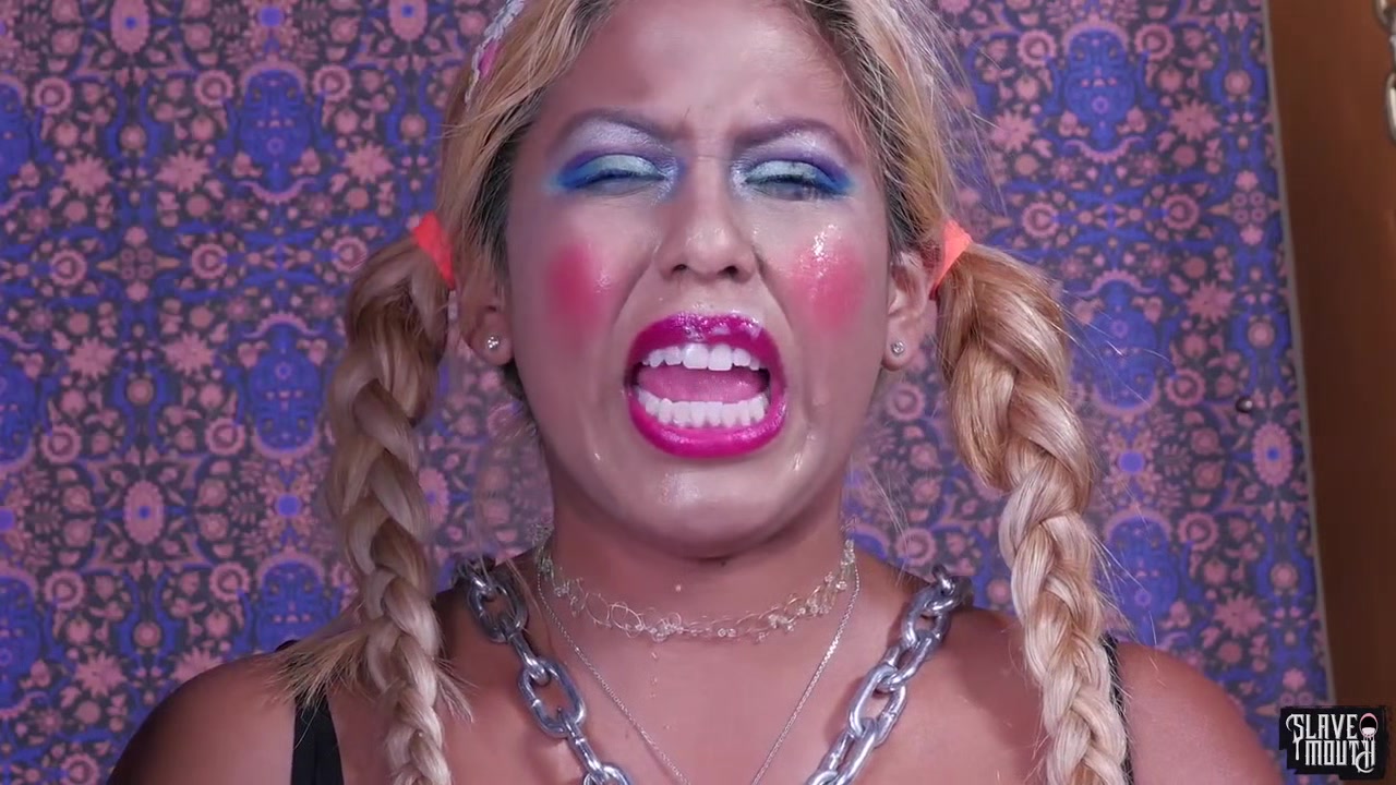 Face fucked sub girl flogged on her tongue
