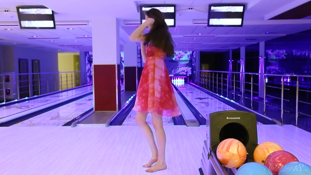 Brunette teen 18+ Model Playing Naked In The Bowling Alley