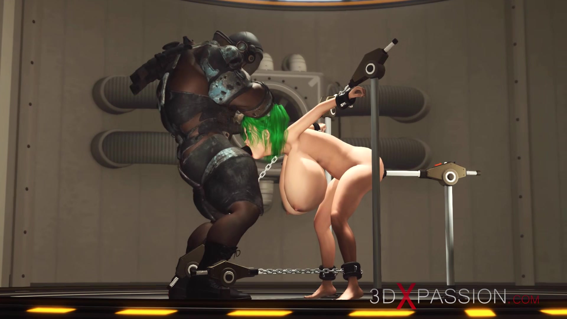 Sci-fi soldier fucks hard a hot woman with huge boobs in the lab