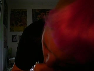 Pink-haired punk girl blowing her boyfriend's little wiener