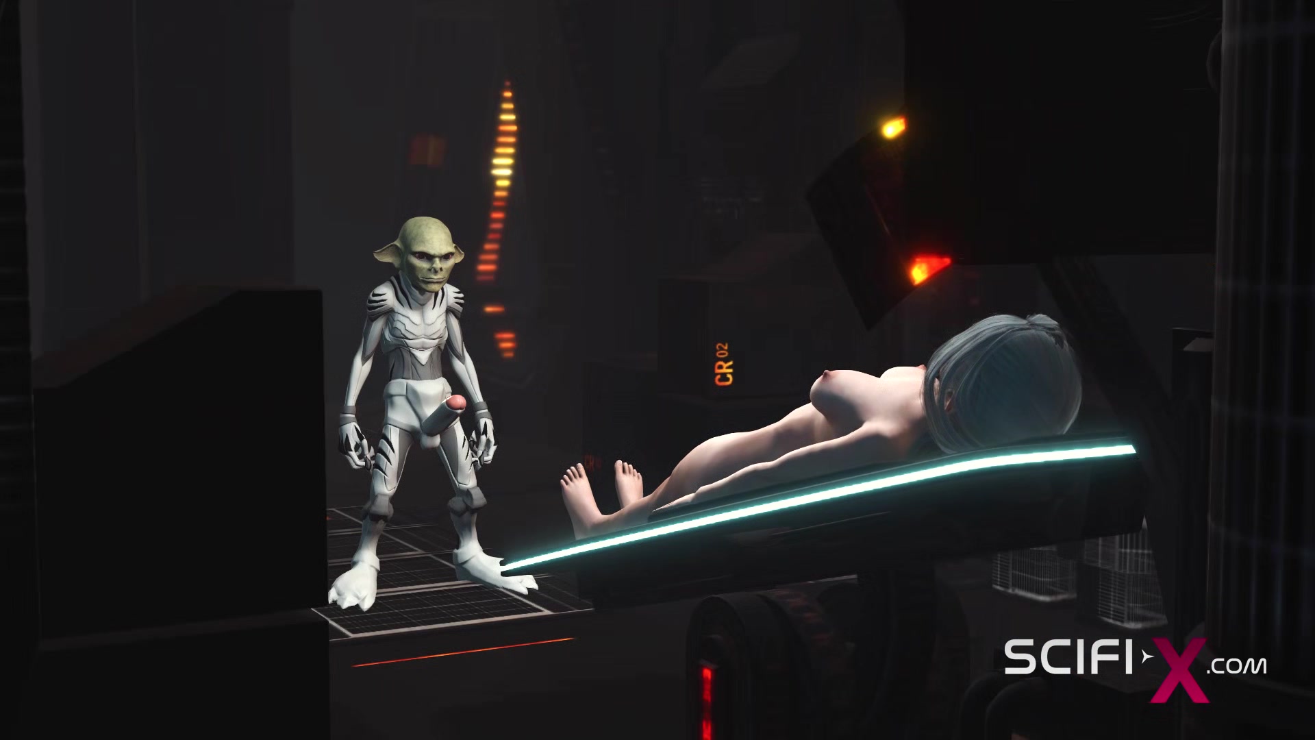 Sex with an alien in a spaceship. A sexy young blonde gets fucked by an alien