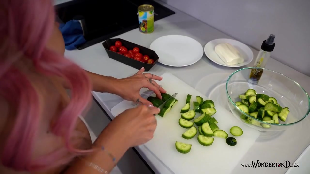 Haired Booty Making A Salad While Fully
