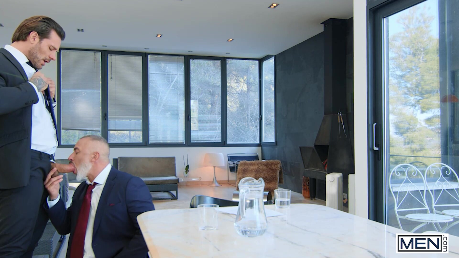 MEN - Papi Kocic Takes The Initiative To Bend Interviewer Adam Franco Over The Conference Table And Tease His Hole