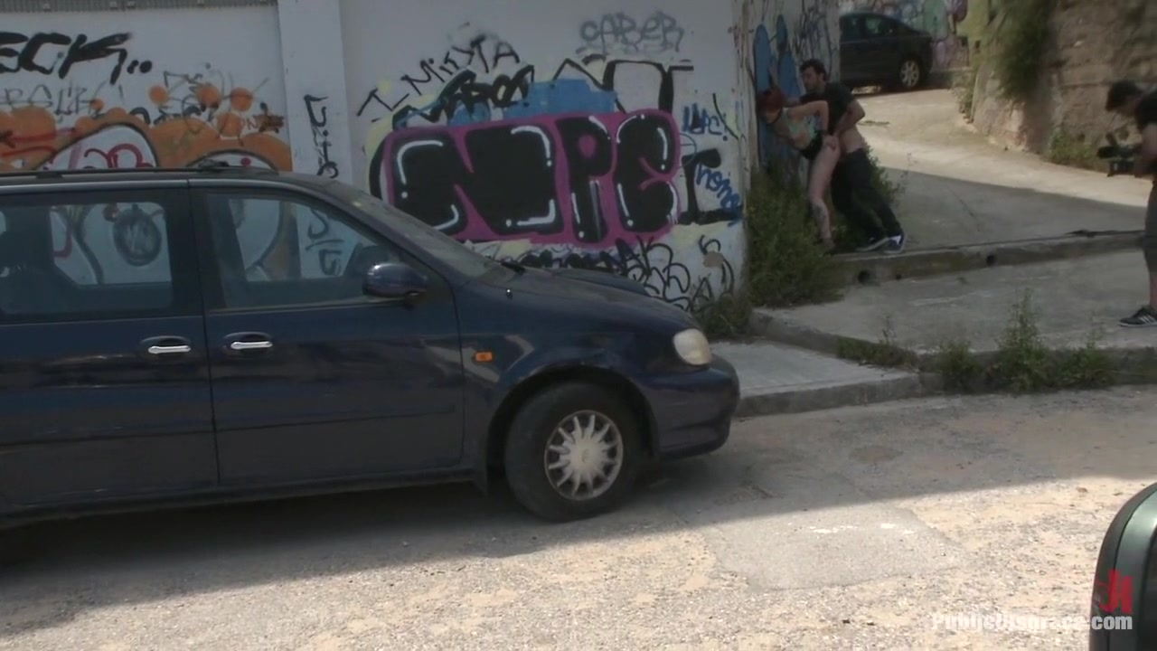 European Cutie Made to Jack off a Stranger and Walk Through the Streets With his cum on her Face