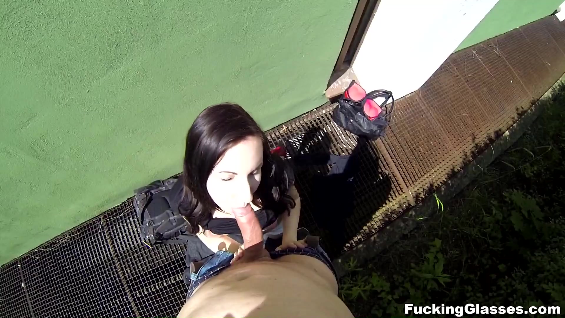 Fucking Glasses - Out-of-town gal fucked outside
