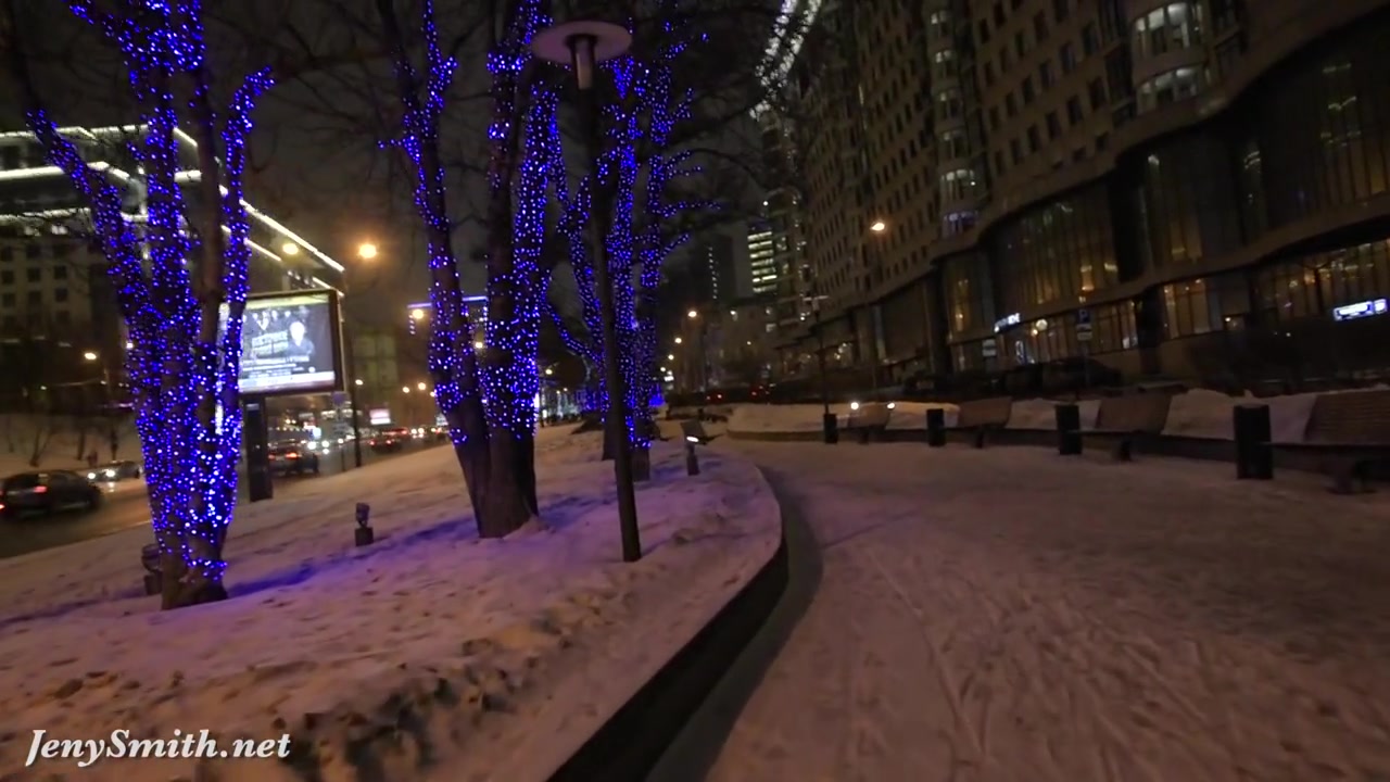 Jeny Smith naked in snow fall walking through the city