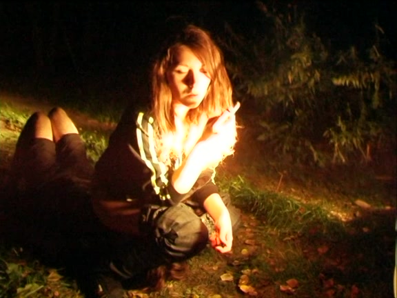 Smoking Lady Plays in the Forest
