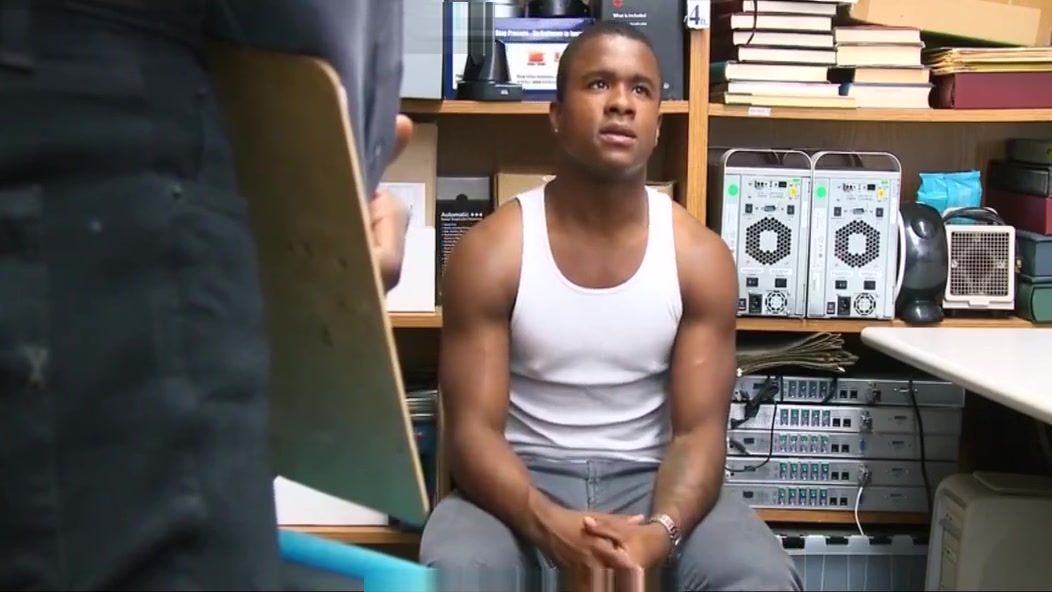 Young Black Straight Guy With Muscles Caught Tagging Threesome Fucked By Black And White Gay Security Officers