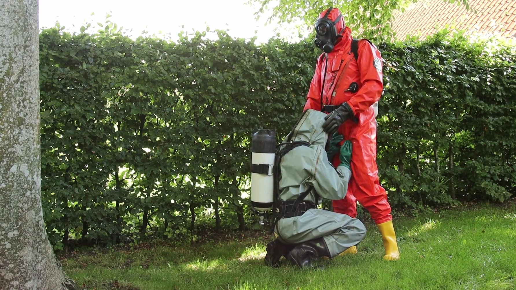 Chemical Hazmat Rubber Suit Action