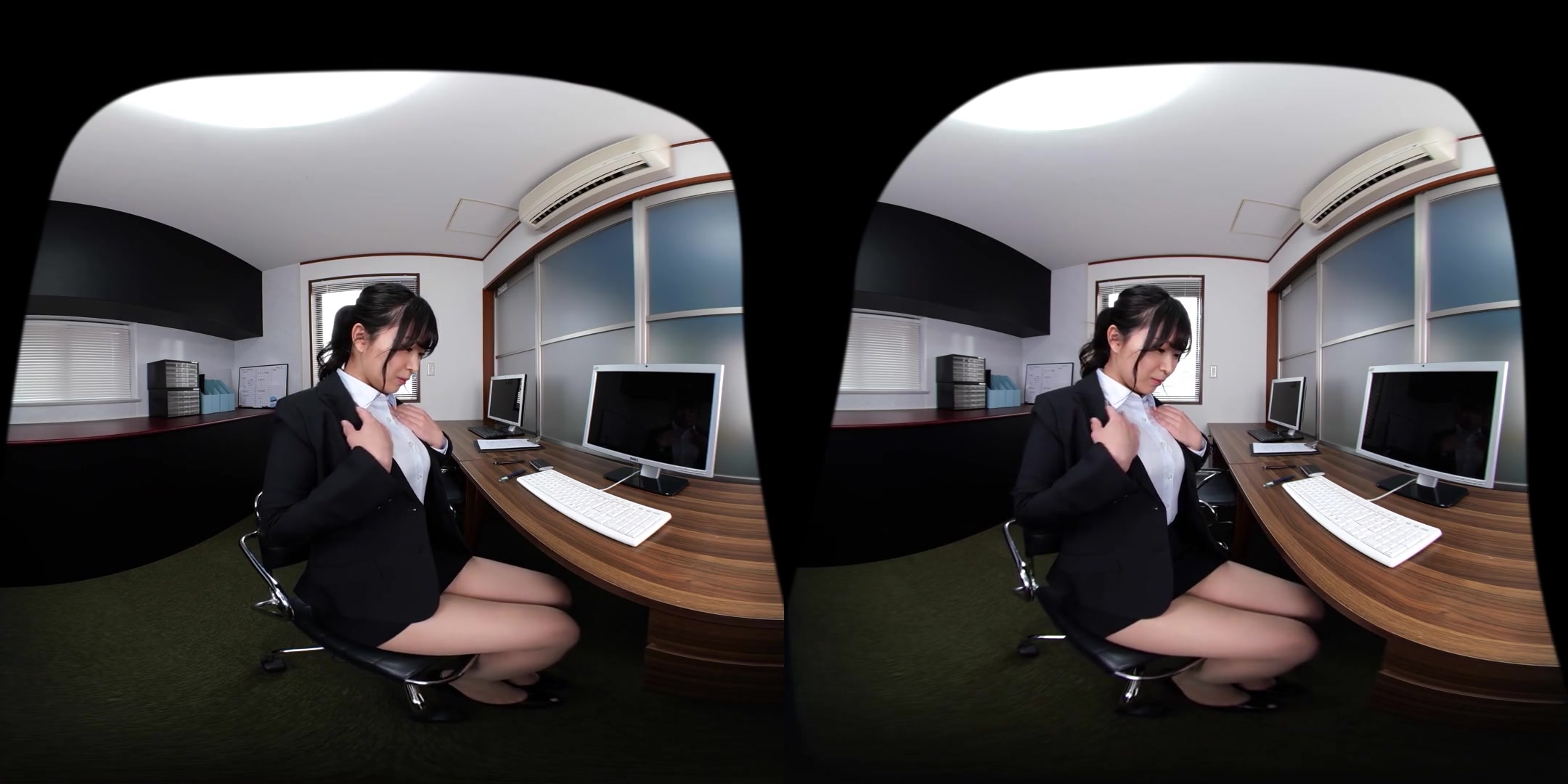 Virtual Dive: At the Company, Grey Play with Rei Nishimura; Busty Japanese OL Flirts with you In Lingerie
