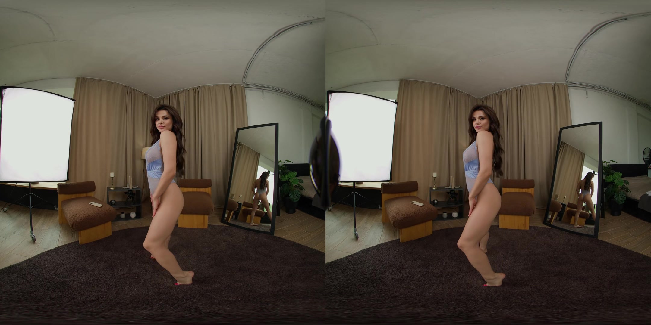 Annet Tries On A Blue Bodisuit - Vrsun