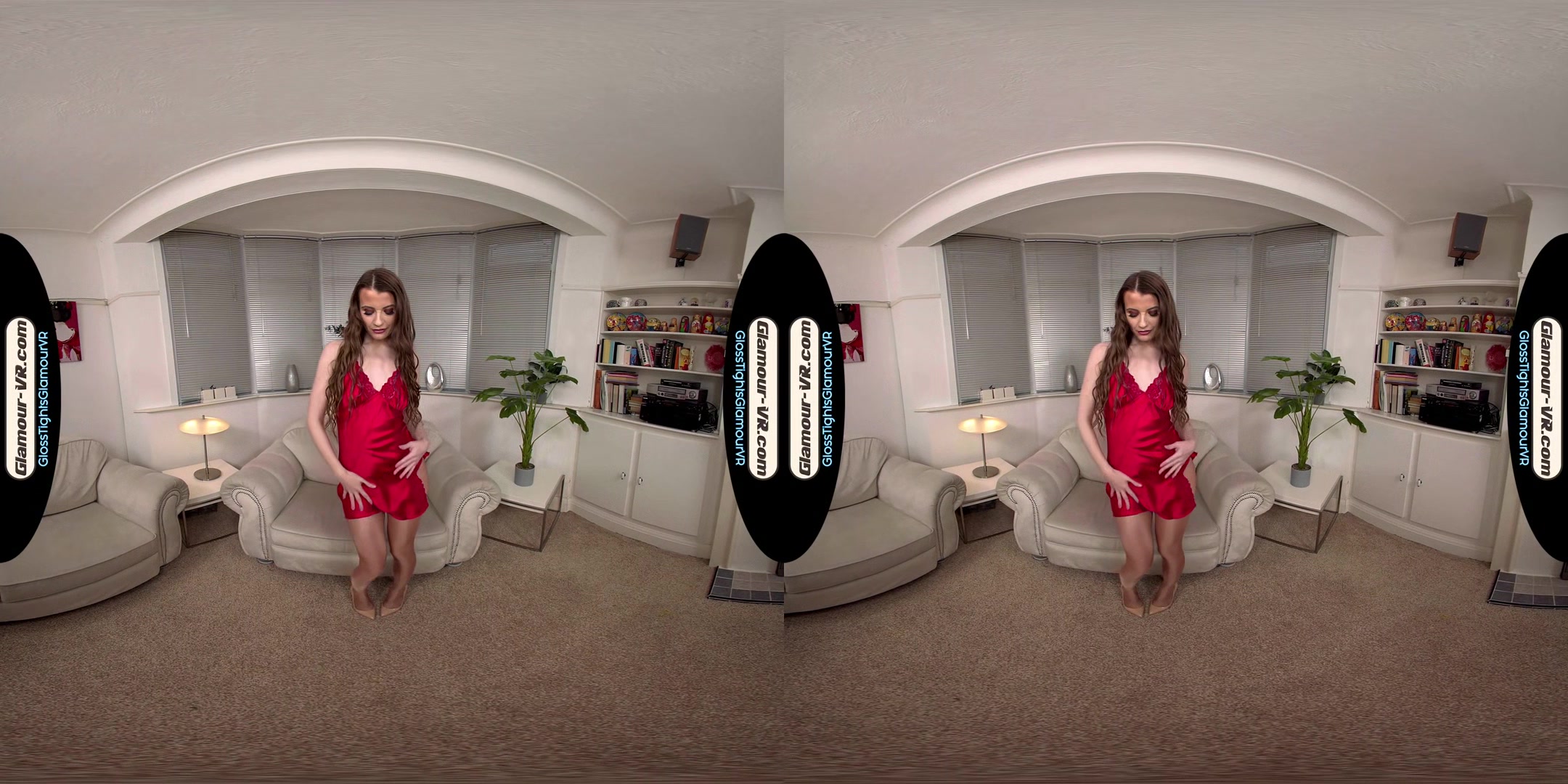Brook Logan Red Negligee With Tan Glossy Legwear Joi Treat - 8k Vr