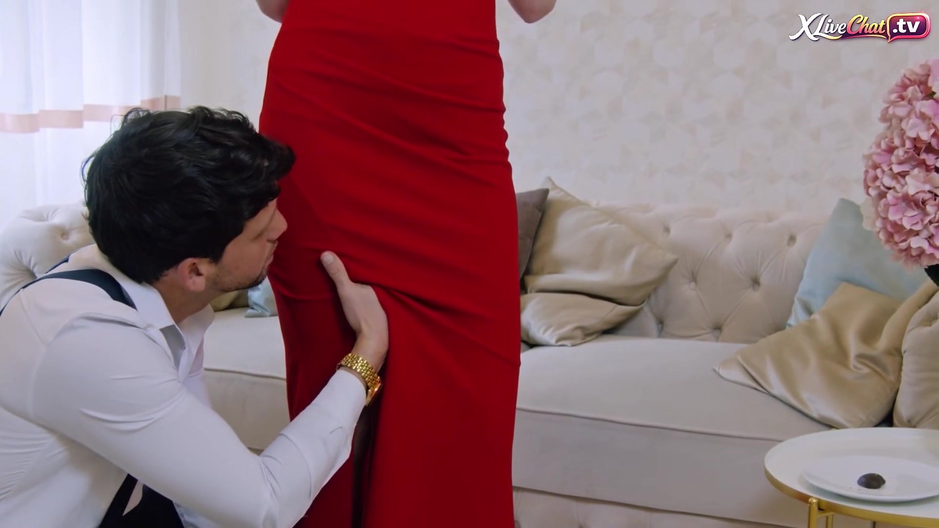 Blonde in Sheer Stockings Gets Hair Pulled & Pounded Doggy Hard