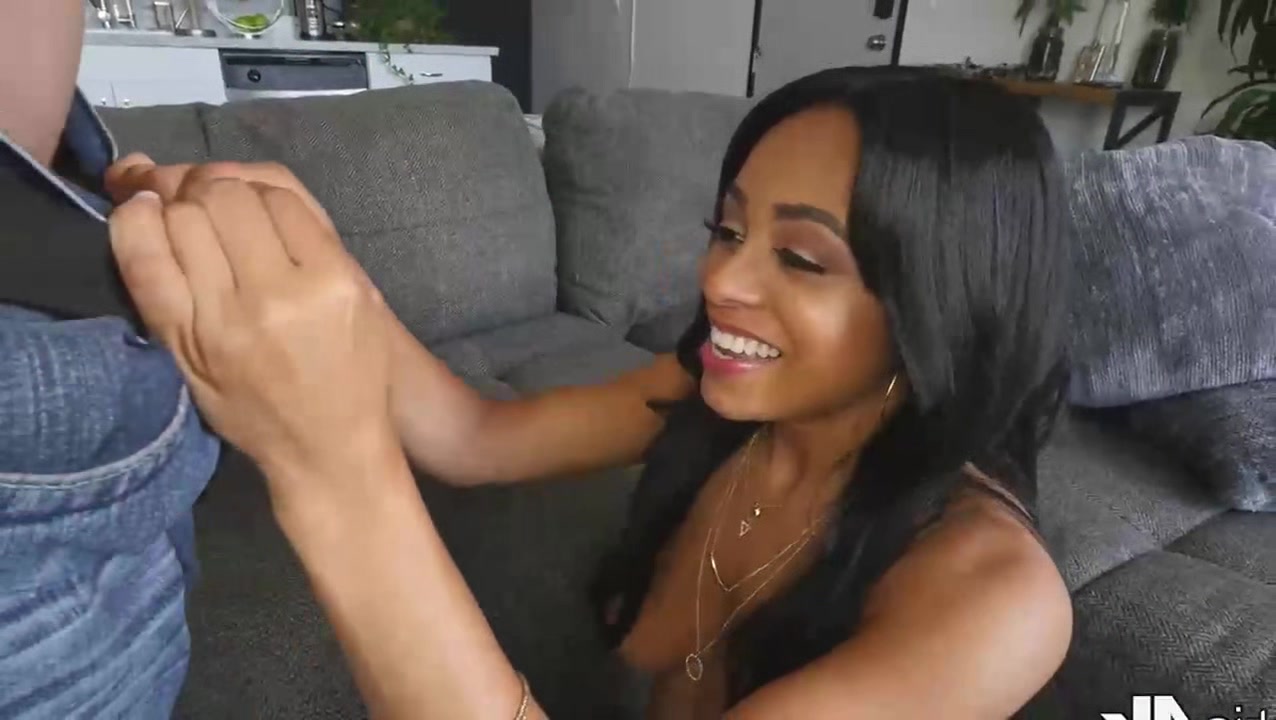 a lovely black cutie tries big white cock taste