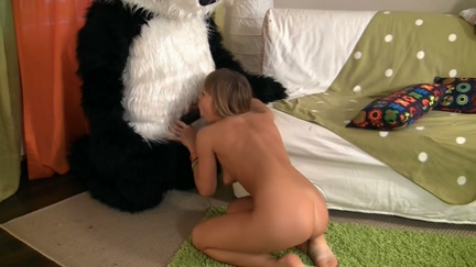 Hot golden-haired cutie seduces Panda bear