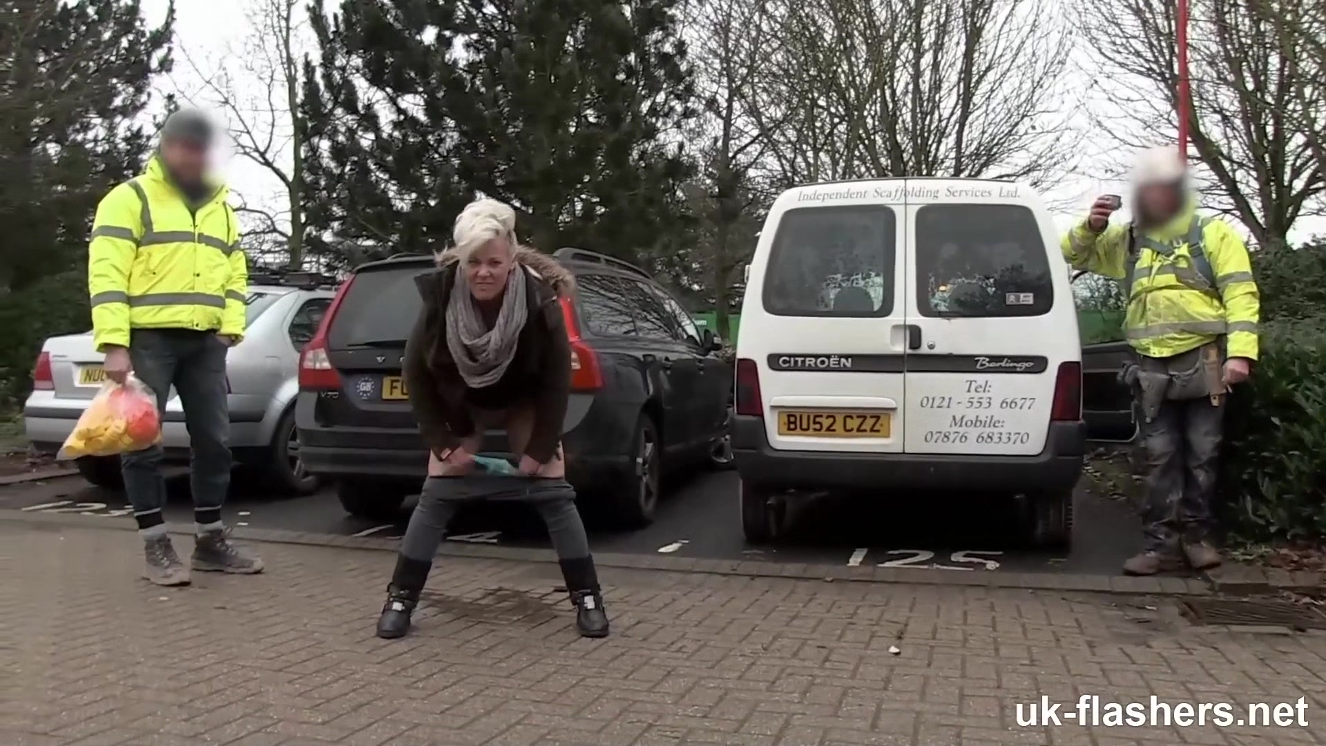 Short Hair British MILF Flashing and Pissing all Over Town for UK-Flashers