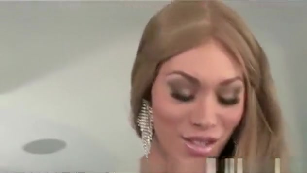 Wild sexy ts bitch strokes big dick, shoots load