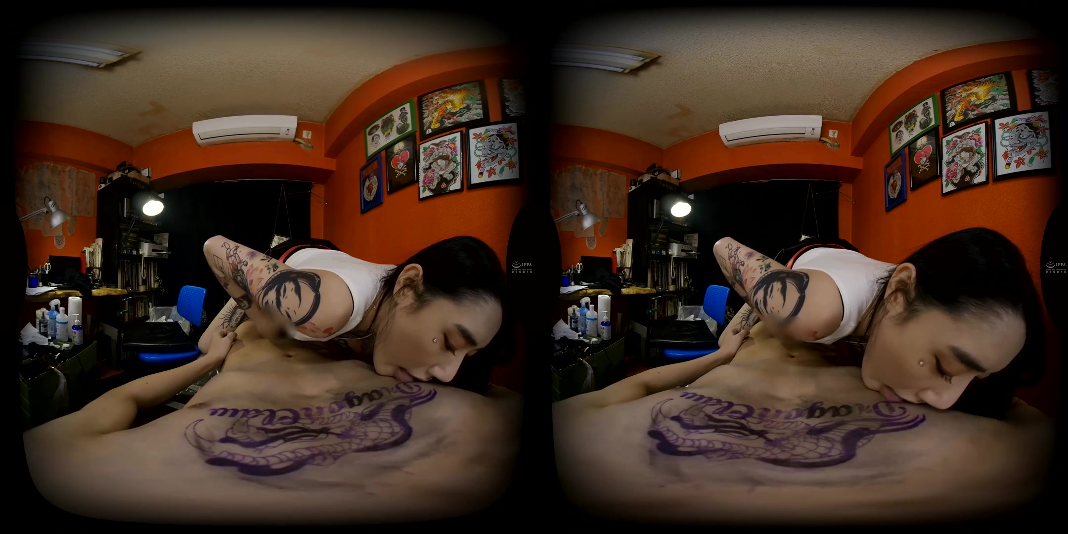Temptation Tattoo Shop; Tattooed Japanese Babe Handjob Blowjob and Cowgirl Sex