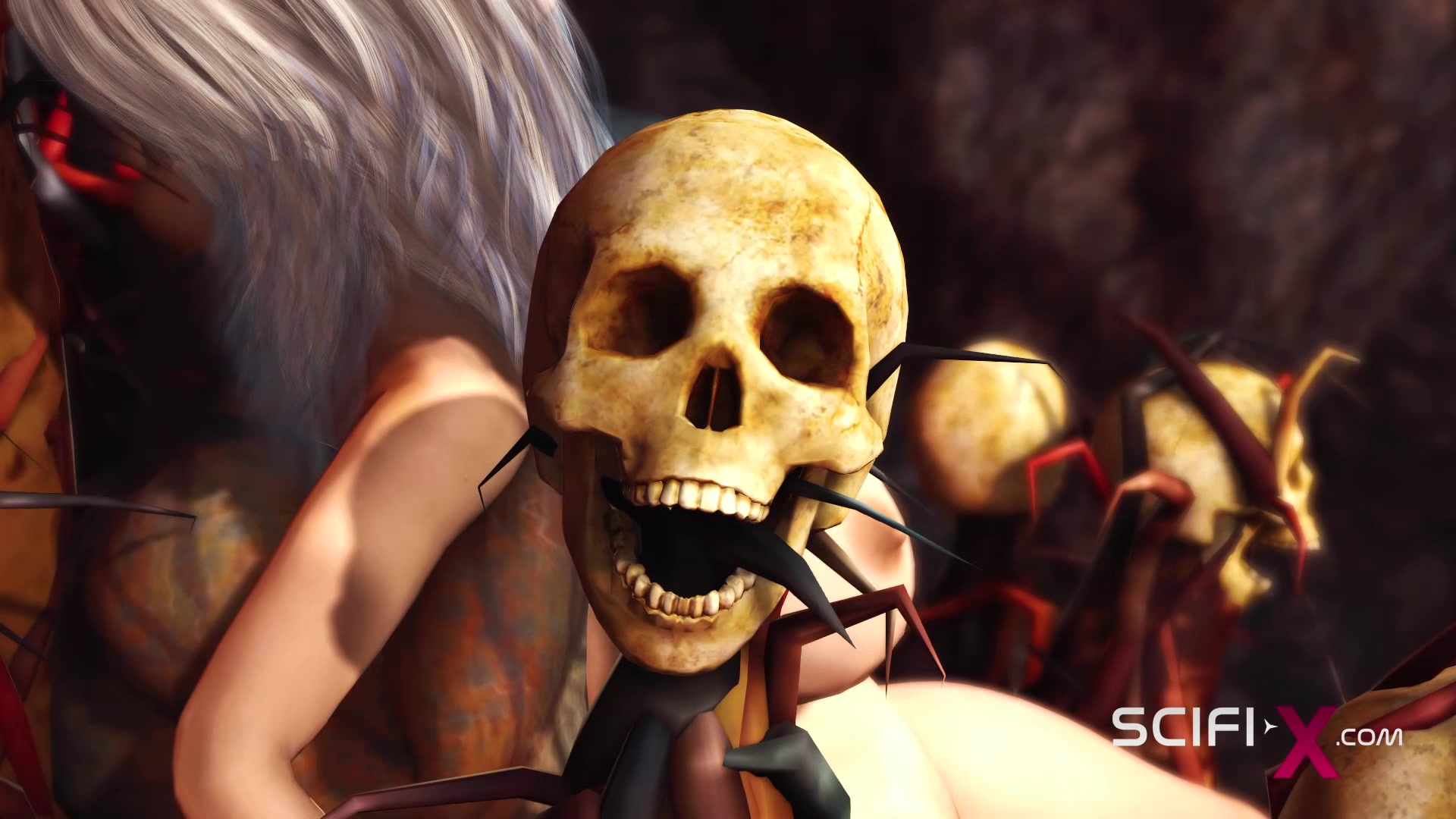A horny hottie gets fucked by a male alien in the fire cave