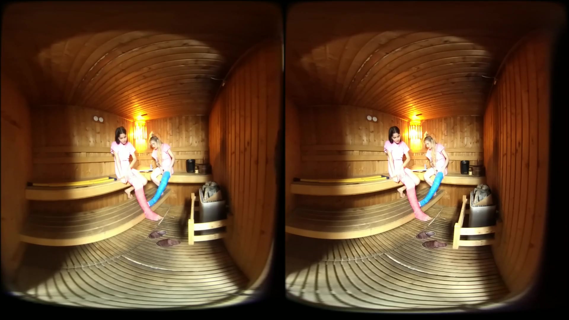 2 Girls With Long Cast Leg In Sauna - VRpussyVision