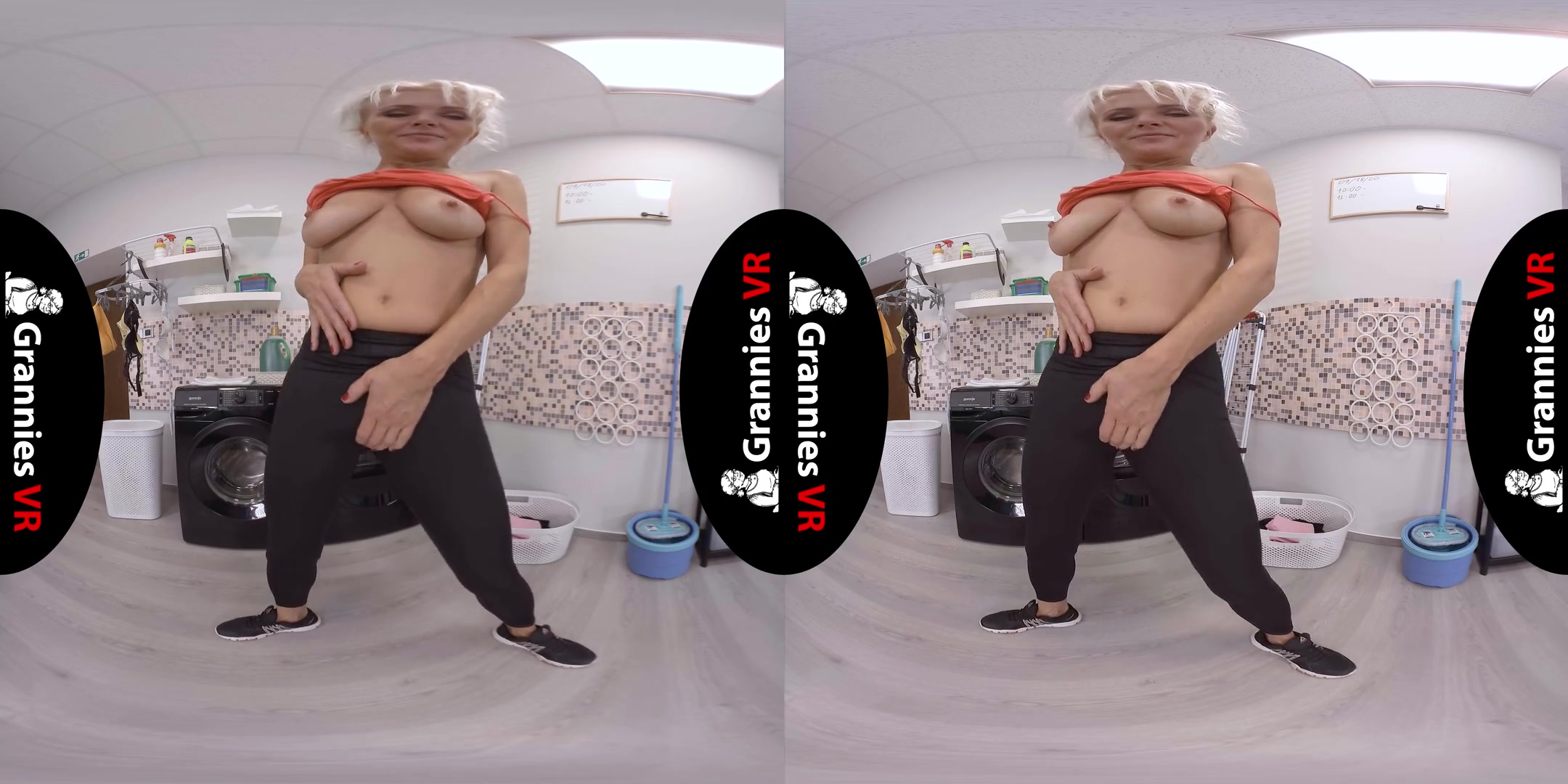 Kathy Anderson - Masturbation In The Laundry; Mature Blonde Babe Solo