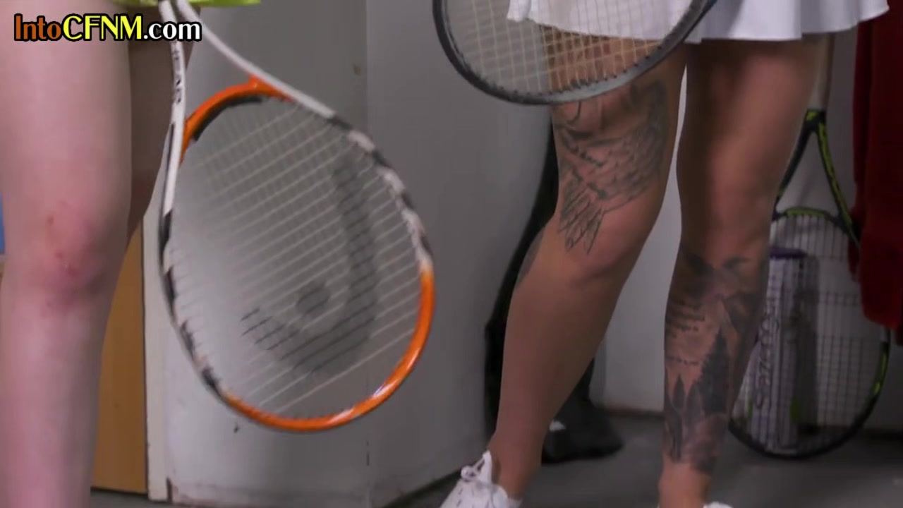 CFNM tennis babes jerking coach in 4some after practice