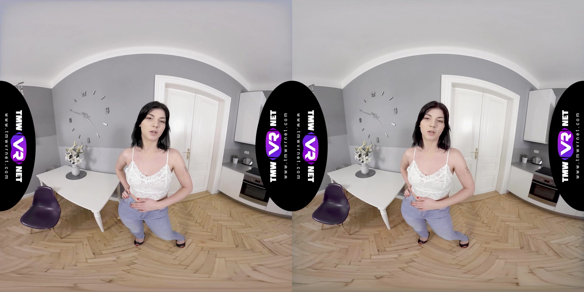 Bright solo orgasm on a chair