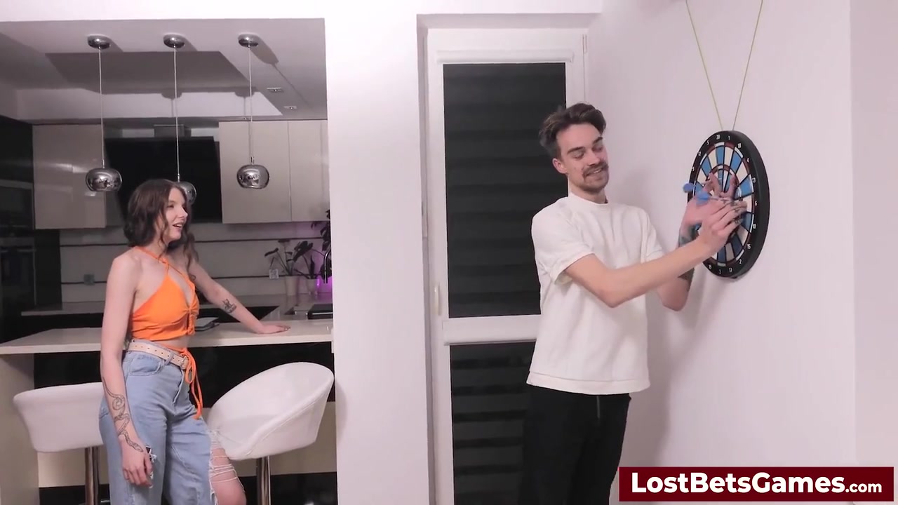 A Sexy Strip Dart Game With A Hot Big Tits Brunette
