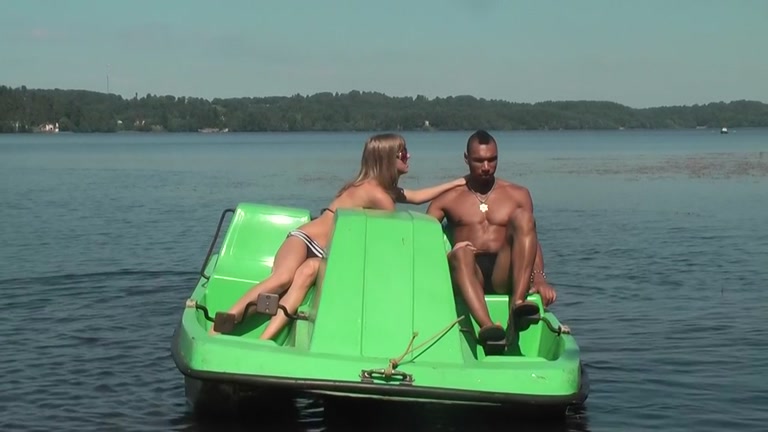 Titted golden-haired drilled hard in a boat
