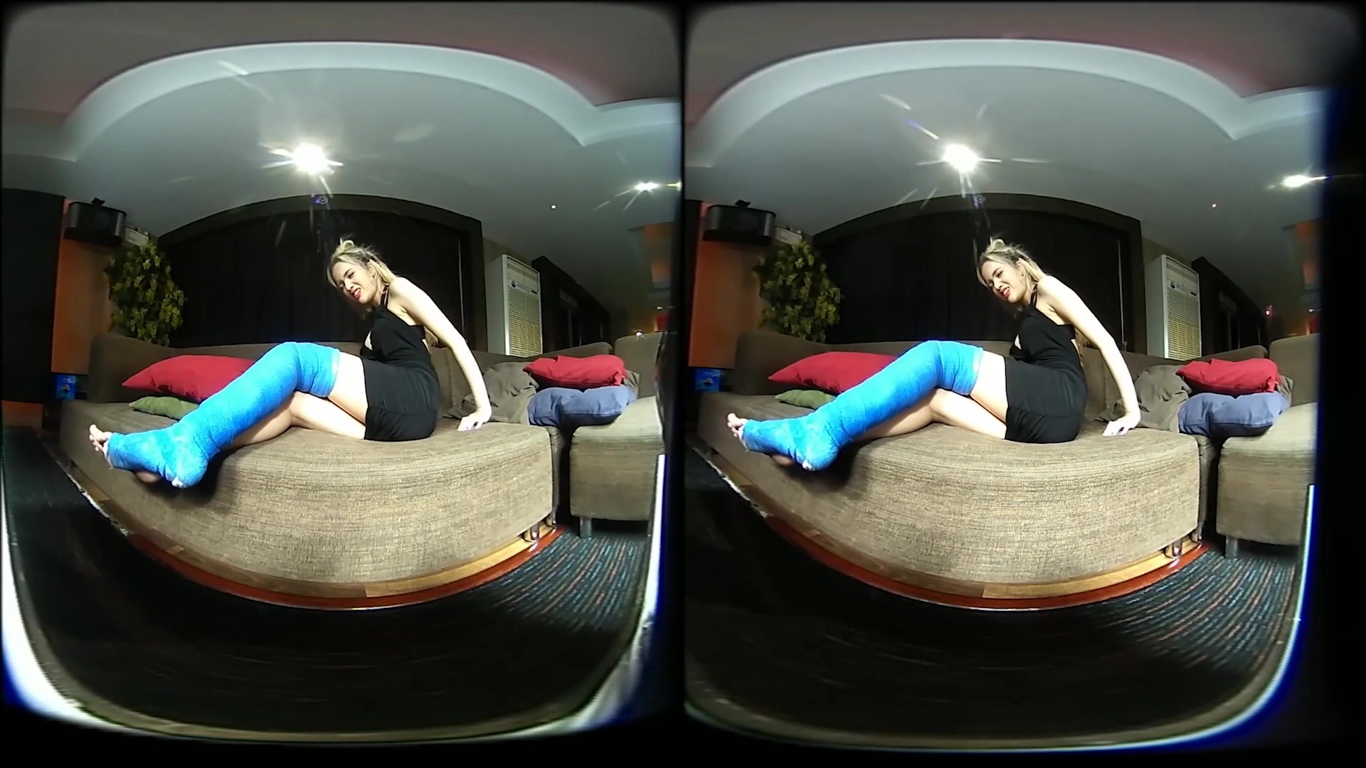 Girl With Long Cast Leg On A Couch - VRPussyVision