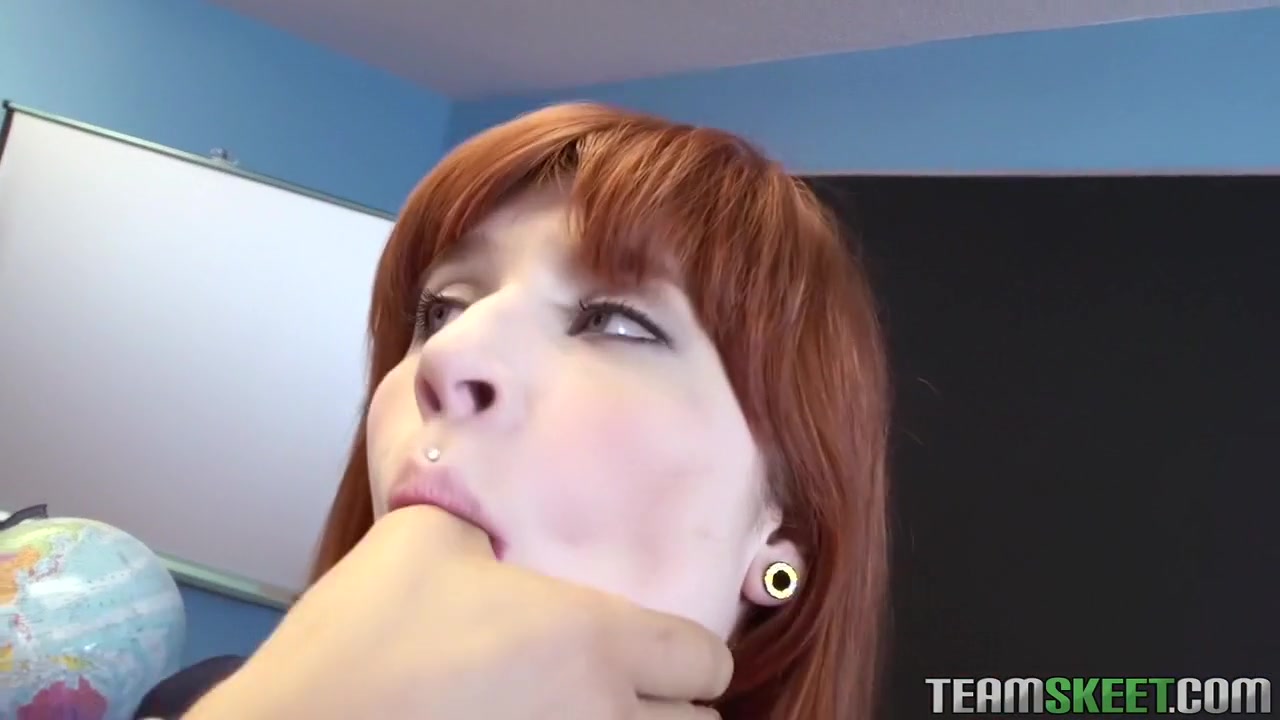 Cute redhead coed gets a lesson