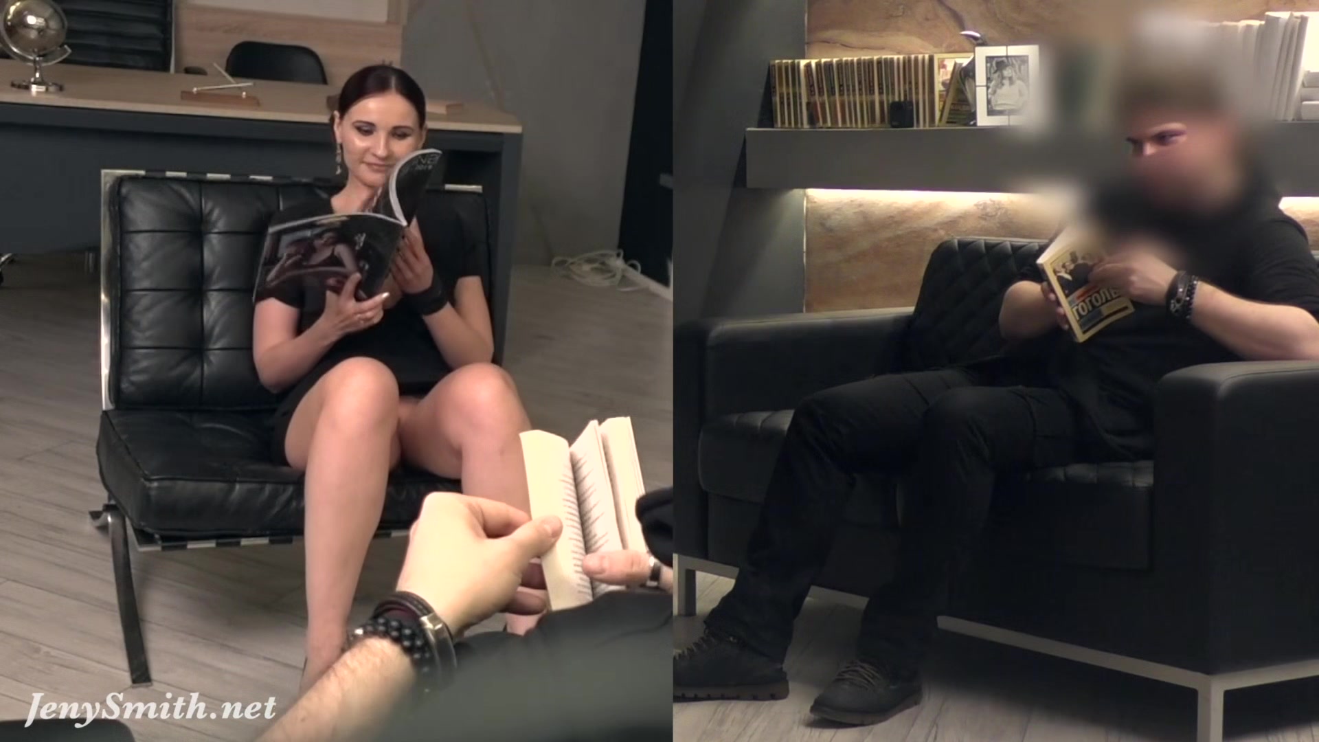 Silence. Jeny Smith with no panties teasing a man. prank