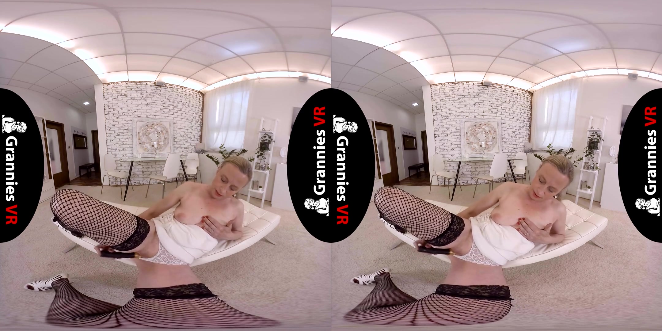 Granny Andrea - Solo in Fishnet Stockings; Gilf in Lingerie Solo with a Toy