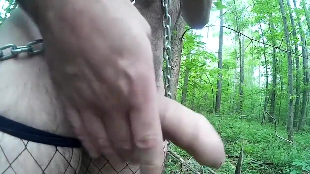 Uncut Cock Hikes Naked With A Big Butt Plug In. Masturbation With Cumshot Finish