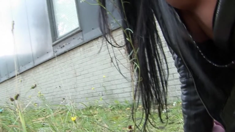 Flashing sexy tits and taking hard dick outdoors