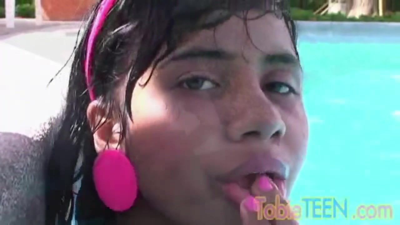 Tobie teen 18+ with small tits Fingering at Pool Solo