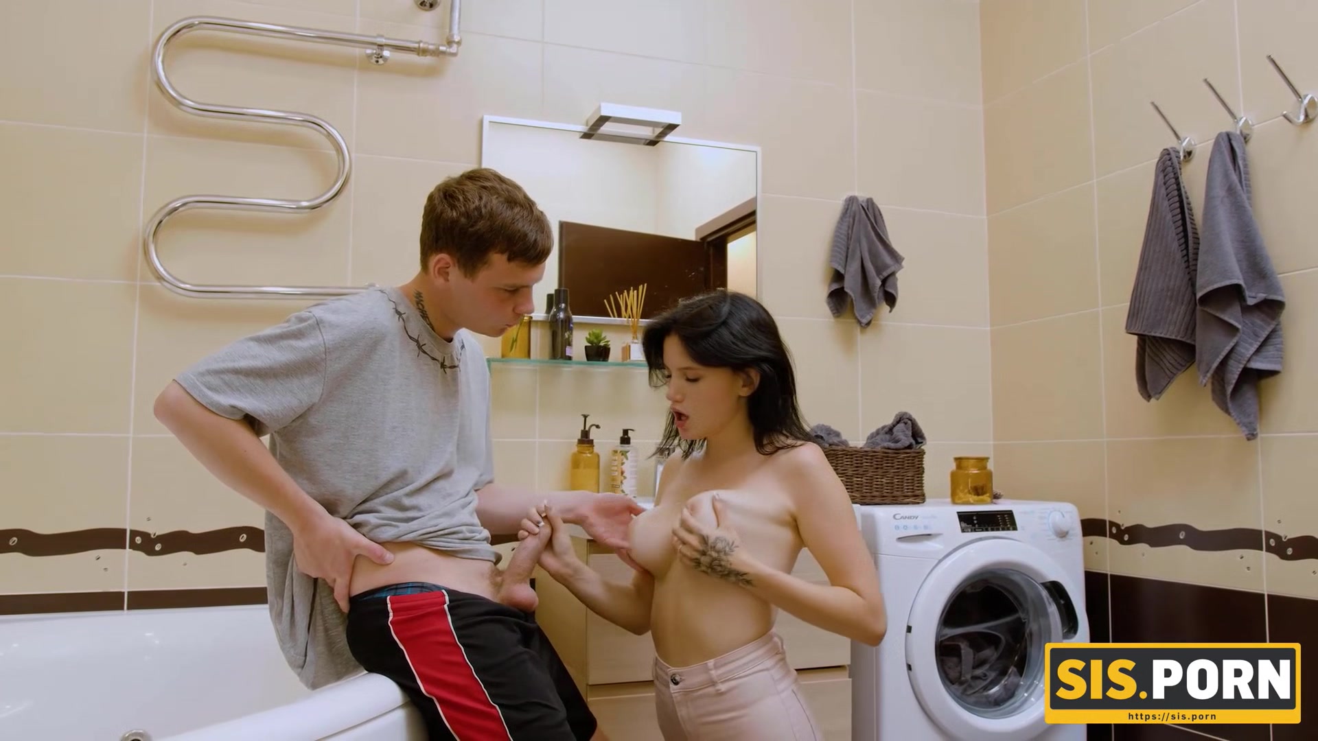 SISPORN. Tiny cutie with perfect natural tits enjoys sex with her stepbrother