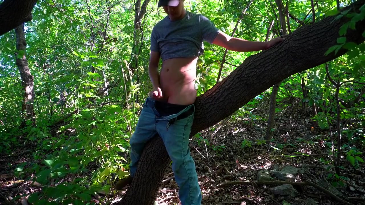 Horny Husband Masturbating And Cum In The Woods