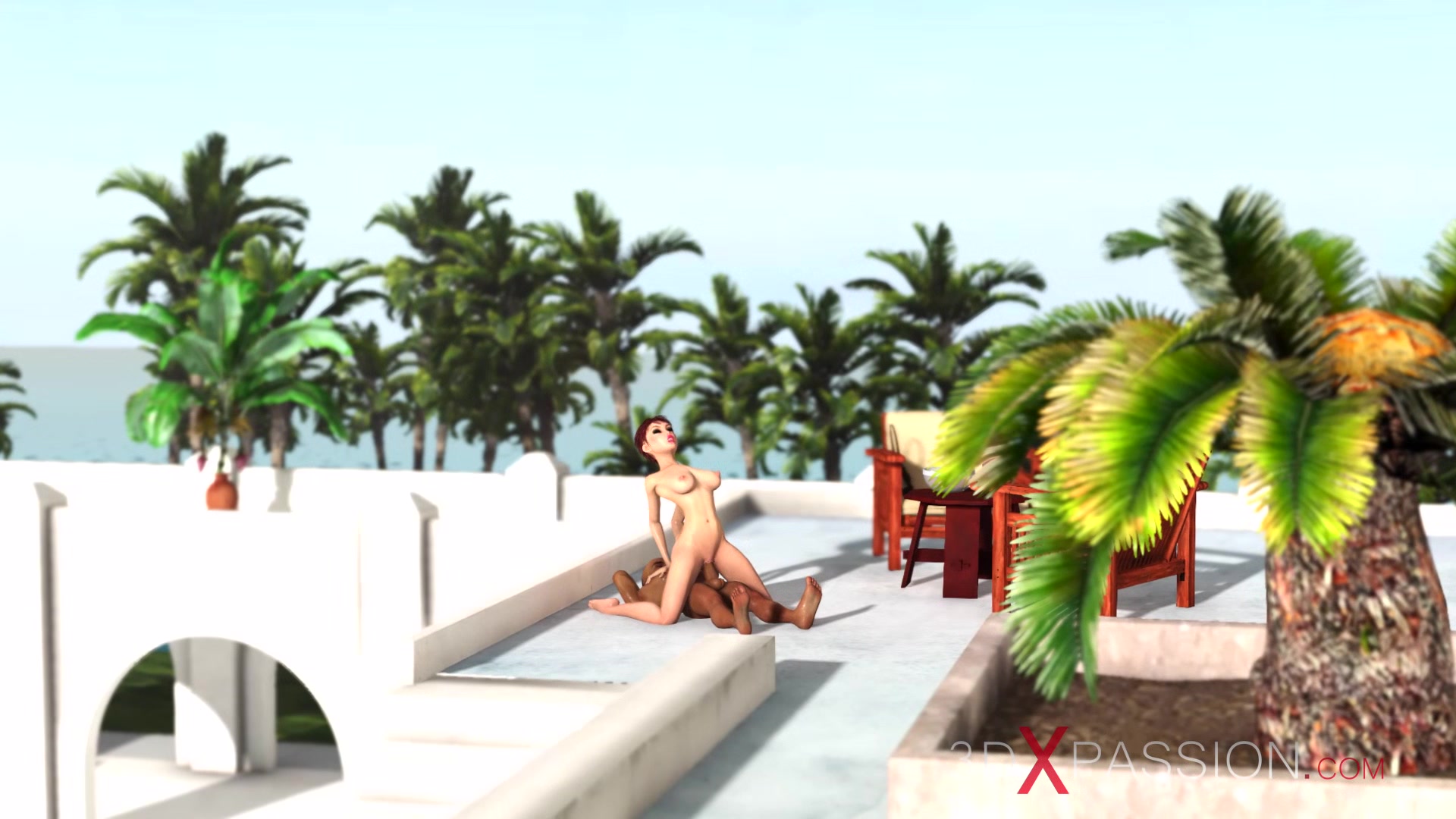 Horny hor brunette gets fucked hard by a midget outdoor