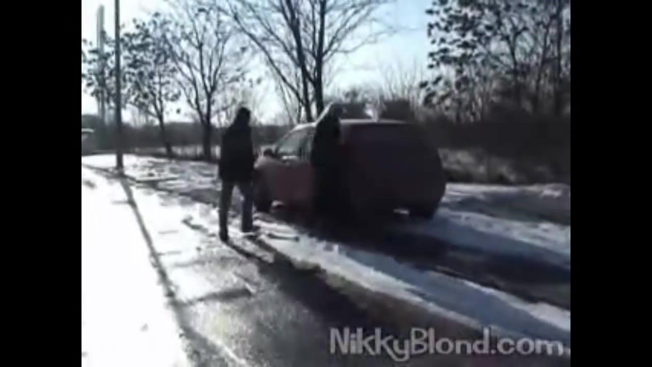 Nikky Blond Blowjob on Street and rubbing Pussy at Car